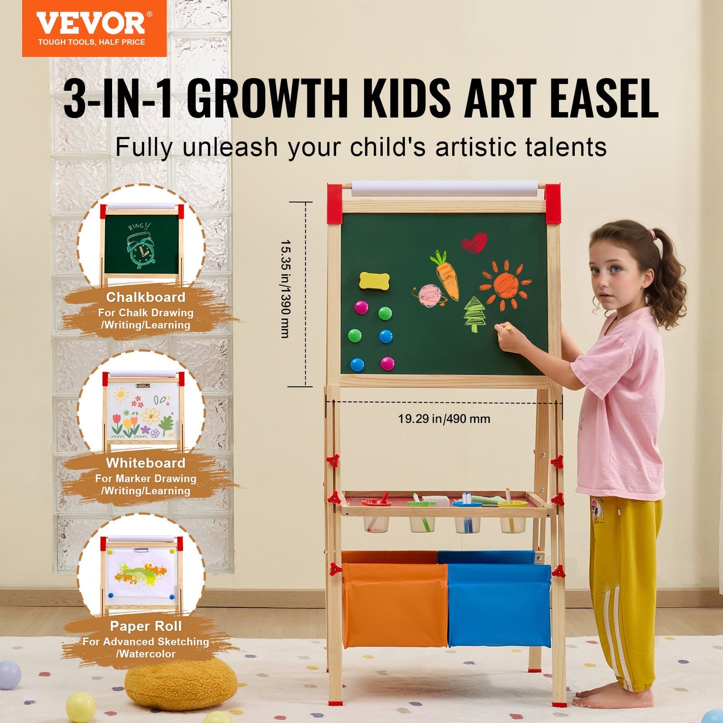 ✨ Montessori 3 in 1 Mal- & Lernstaffel mit Whiteboard,Kreidetafel & Papierrolle