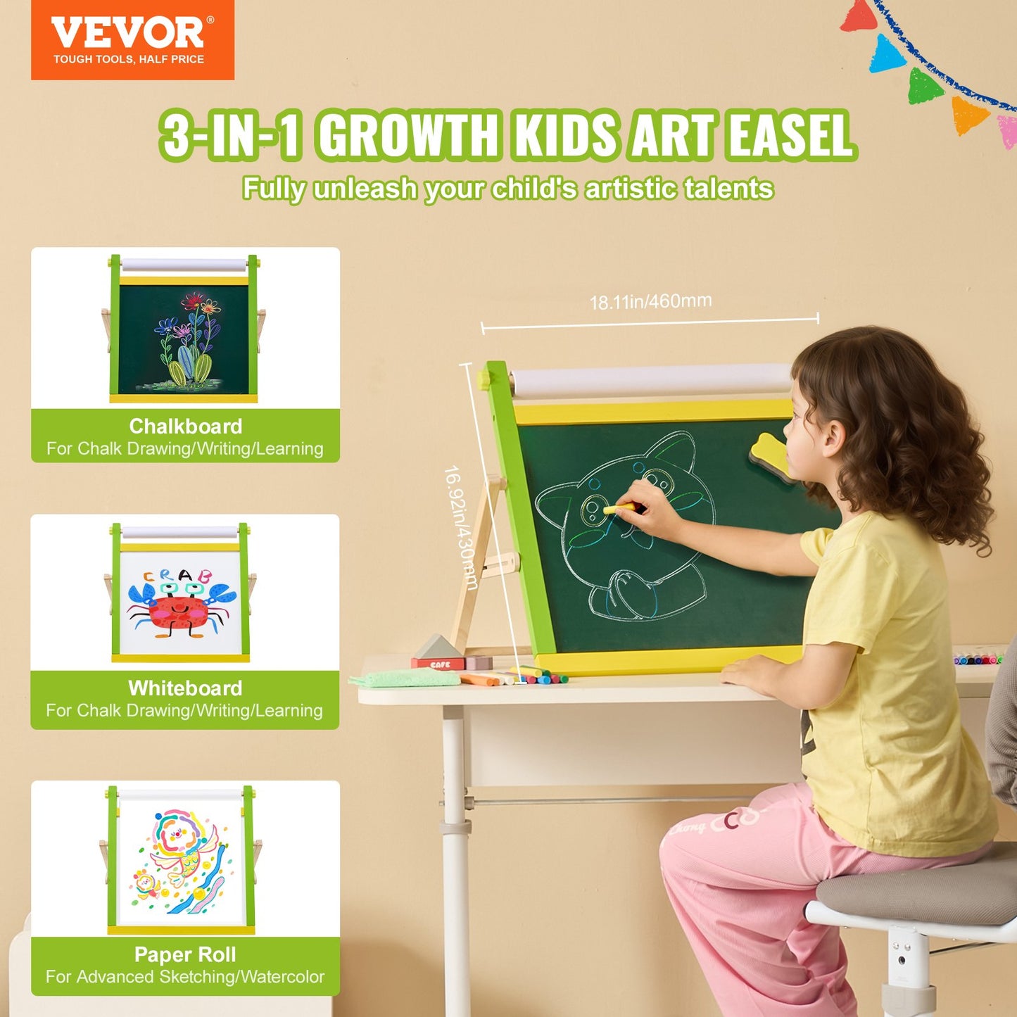 MiniWunder Kindertafel  3-in-1 Lern- & Maltisch für Kinder (3 - 14 Jahre)