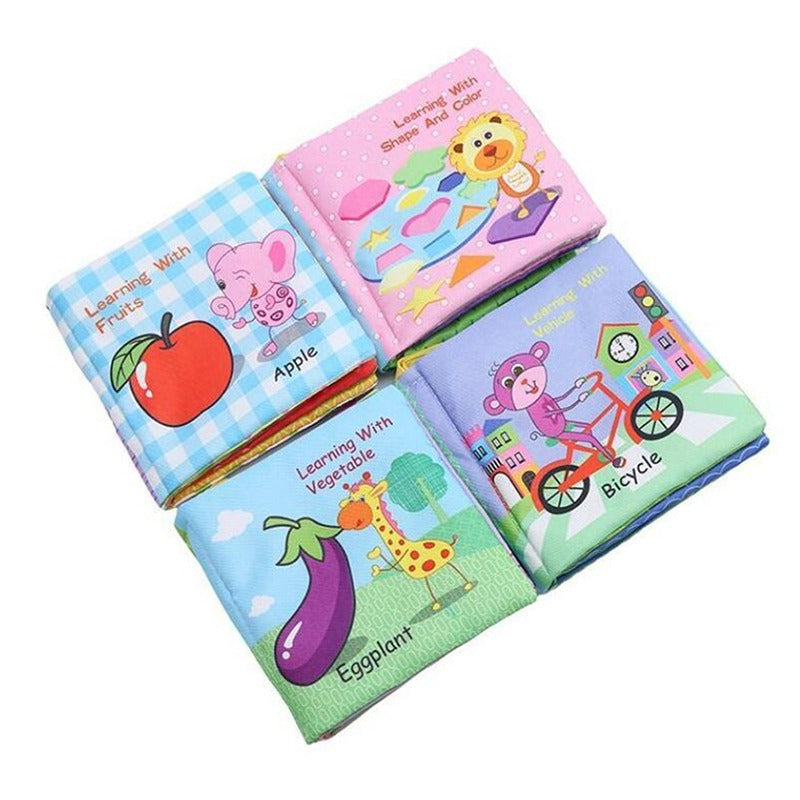 Mein erstes Montessori Stoffbuch Weiches Baby Fühlbuch Set zum Lernen von Obst Formen und Fahrzeugen