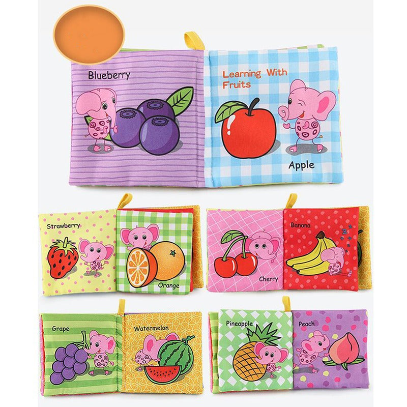 Mein erstes Montessori Stoffbuch Weiches Baby Fühlbuch Set zum Lernen von Obst Formen und Fahrzeugen