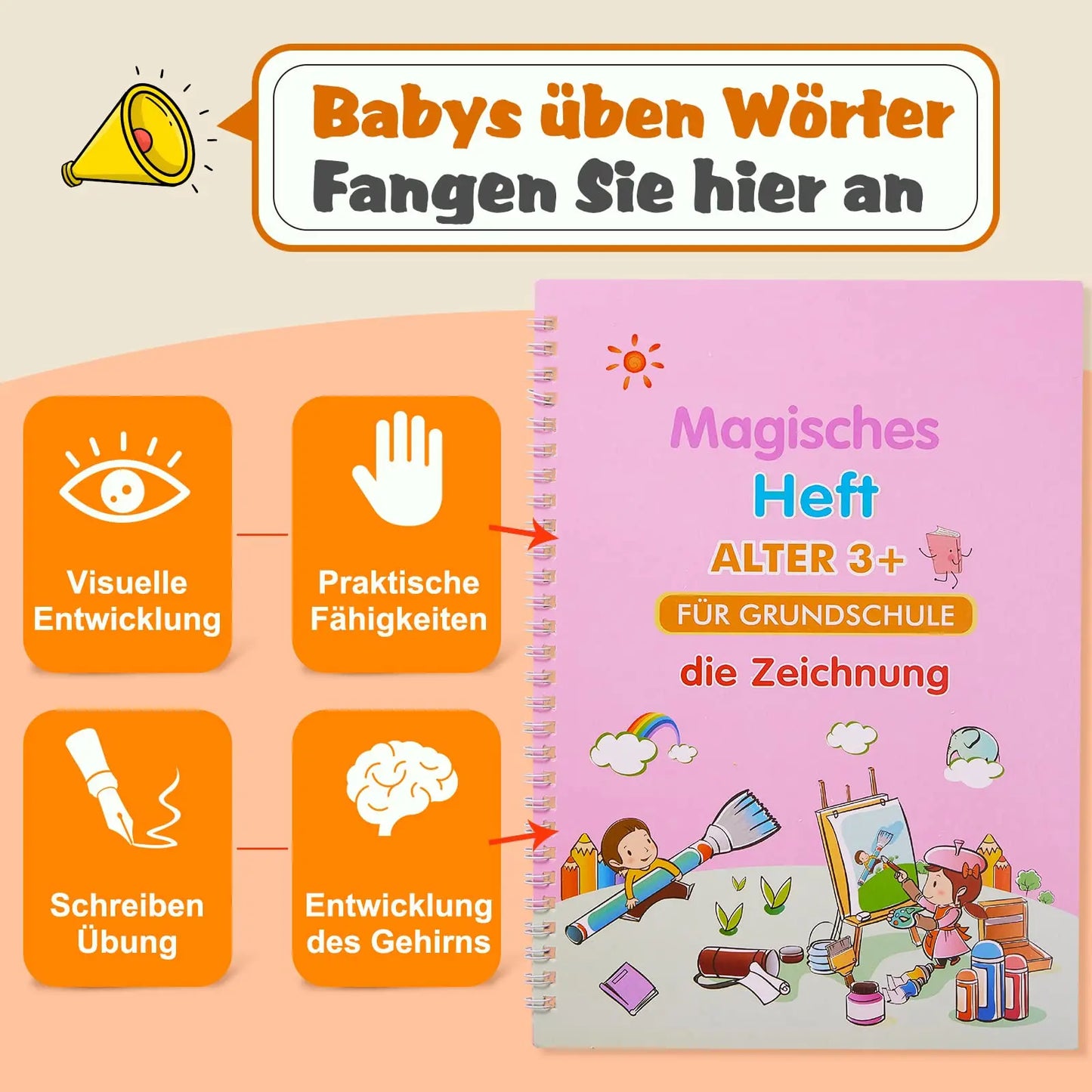 ✨ Magisches Übungsheft Set - Wiederverwendbares Schreibtraining für Kinder