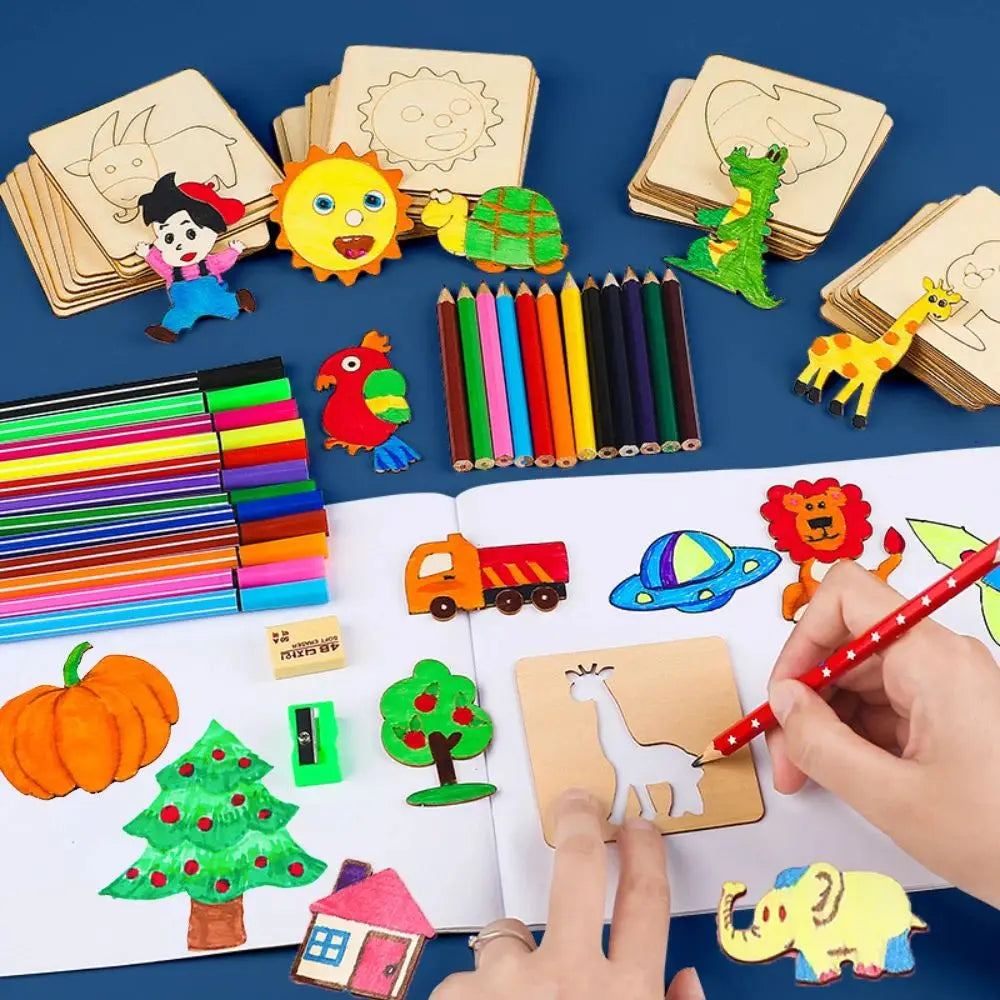 ✨Montessori Holz-Zeichenschablonen (20er Set) | Kreatives Lernspielzeug & Malset für Kinder (ab 2 Jahren)