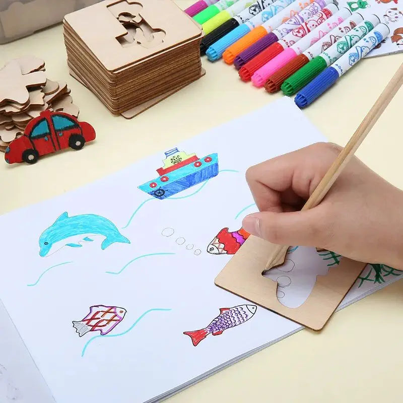 ✨Montessori Holz-Zeichenschablonen (20er Set) | Kreatives Lernspielzeug & Malset für Kinder (ab 2 Jahren)