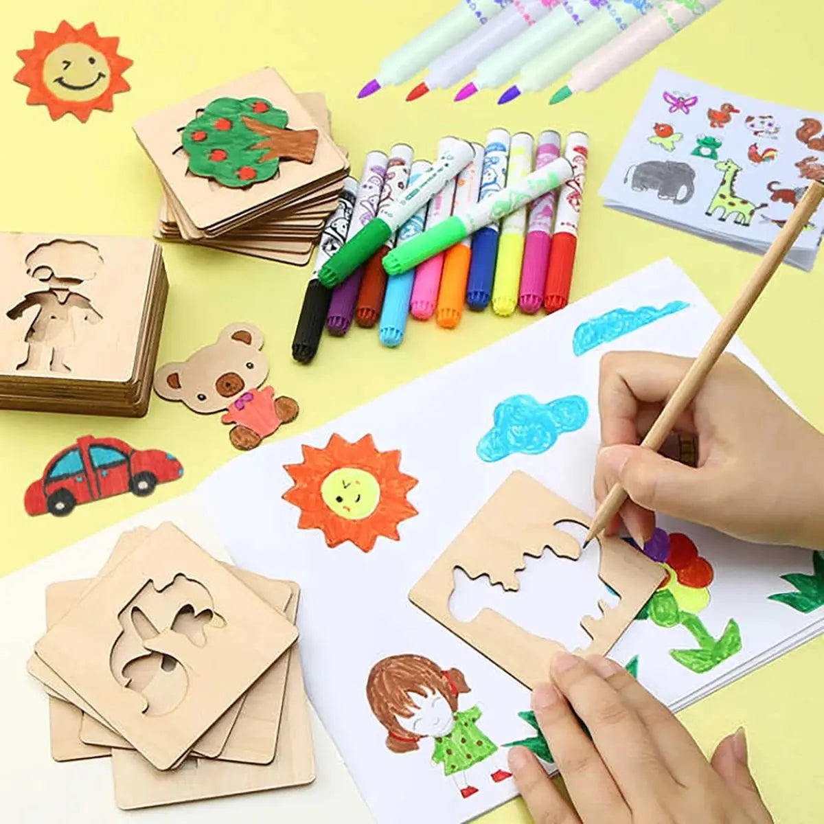 ✨Montessori Holz-Zeichenschablonen (20er Set) | Kreatives Lernspielzeug & Malset für Kinder (ab 2 Jahren)