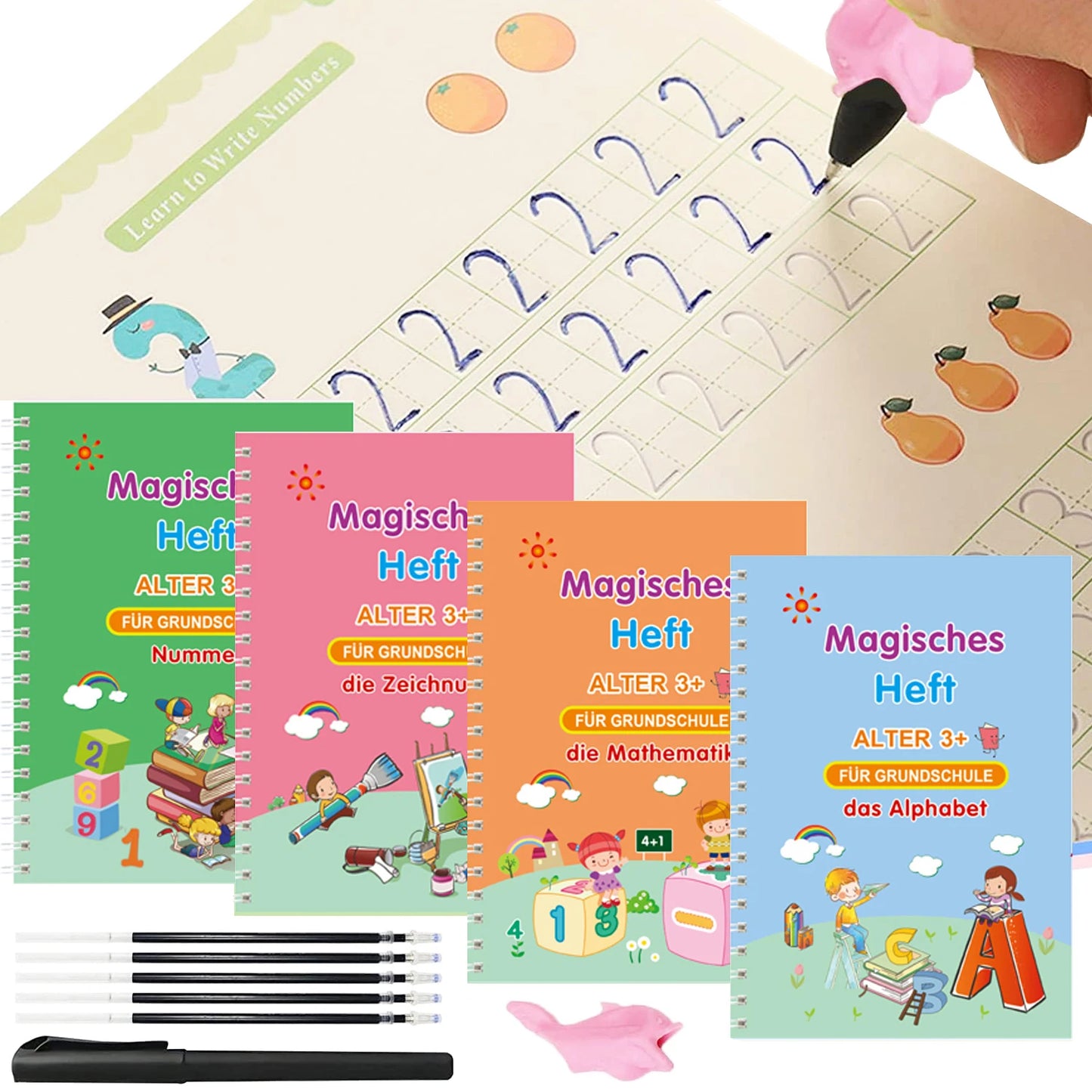 ✨ Magisches Übungsheft Set - Wiederverwendbares Schreibtraining für Kinder