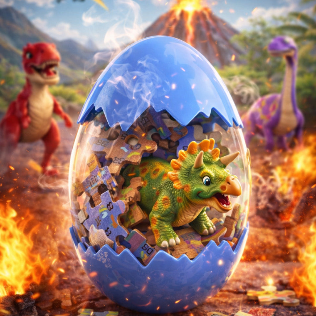 ✨ Montessori Überraschung Dinosaurier Ei - 60 Teile Holzpuzzle für kleine Entdecker