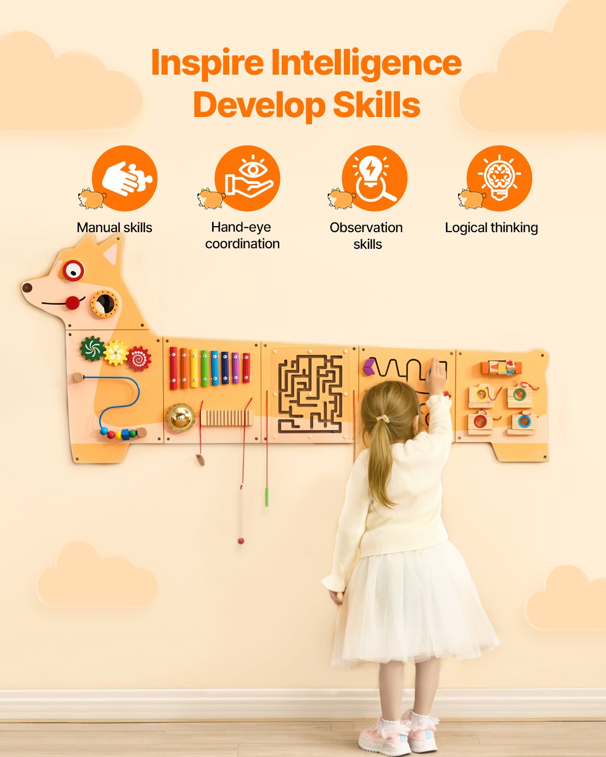 ✨ Aktivitätswand aus Holz - Montessori Spielzeug ,,Welpe''